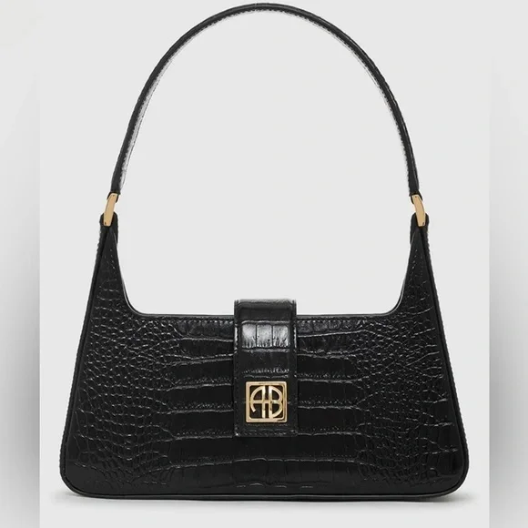 Anine Bing Lou Black faux croc embossed bag NWT - Picture 1 of 8